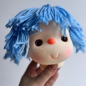 Vintage Blue Yarn Hair Doll Head 5" Craft Supply